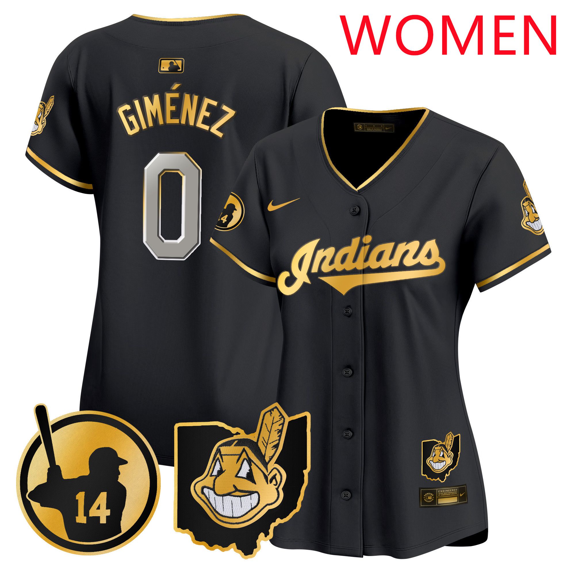 Women Cleveland Indians #0 Gimenez Black Nike 2025 Patch Vapor Premier Limited MLB Jersey